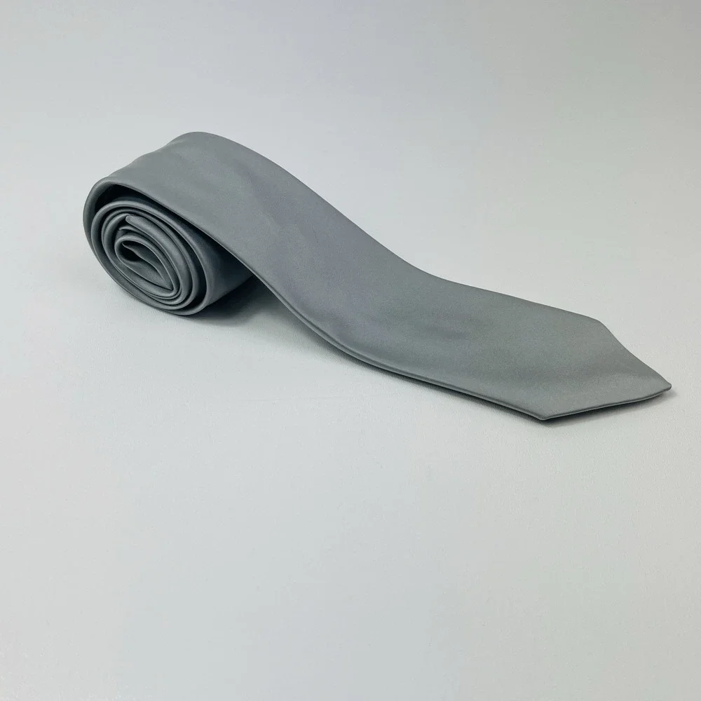 Mens Jo Renoir Paris Mens Tie Silver Solid Color Block Polyester Blend‎